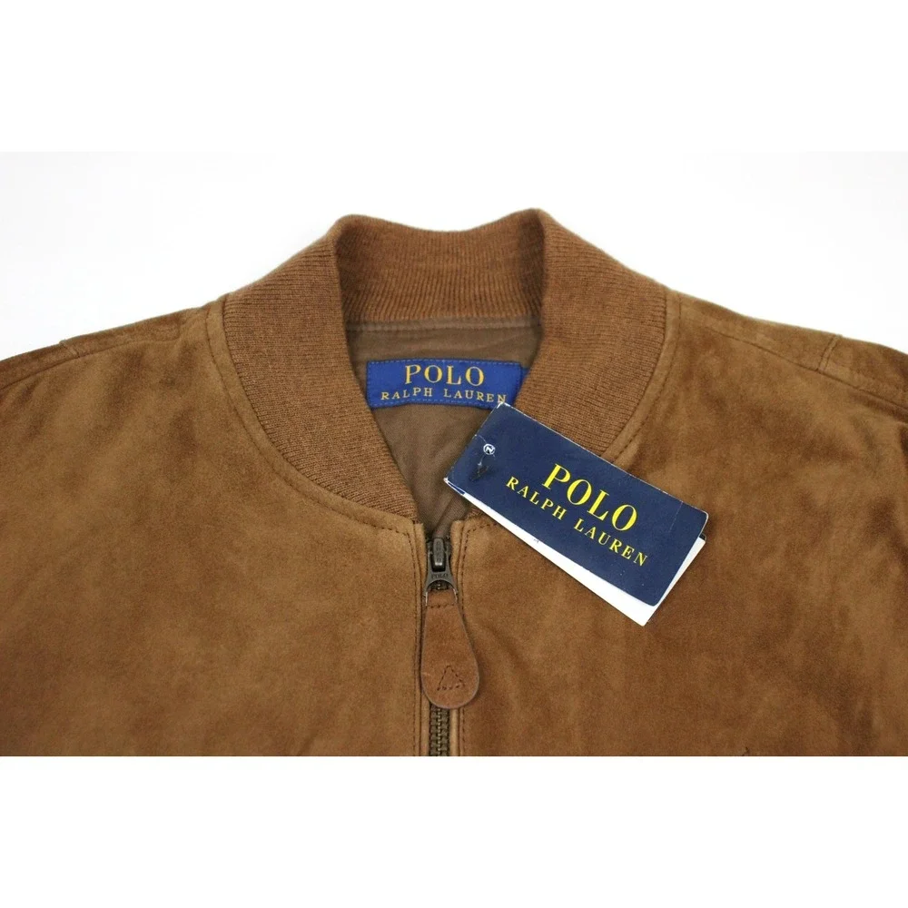 Polo Ralph Lauren Suede Flight Jacket Mens S Brown Full Zip Classic Bomber